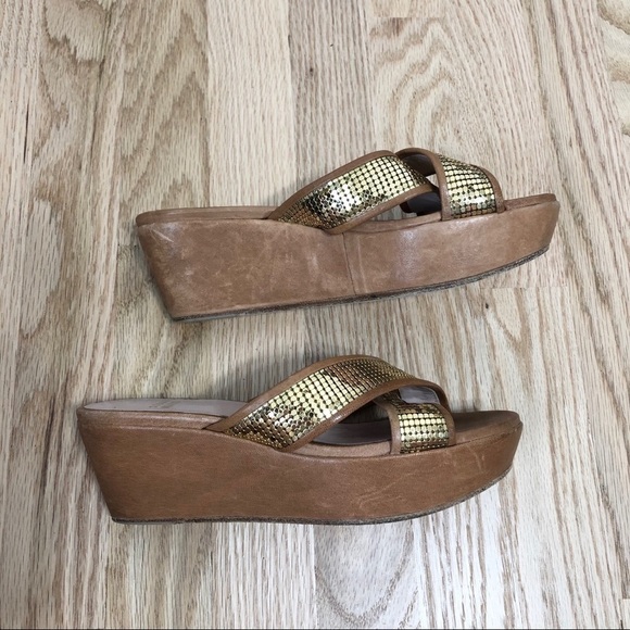 Stuart Weitzman Gold Wrap Platform Sandals Sz 6.5 - Picture 2 of 6